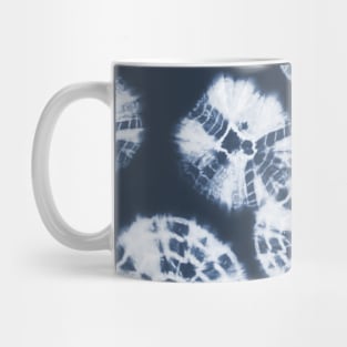 Shibori Kumo tie dye white dots over dark navy blue Mug